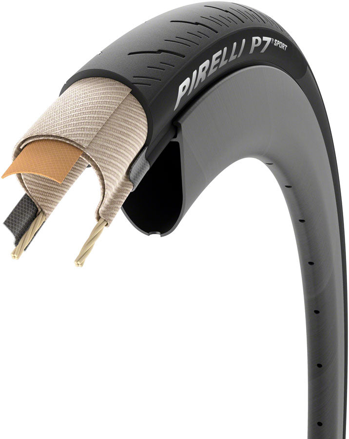 700 x 32 Pirelli, P7 Sport, Road Tire, Folding, Clincher, PRO, TechBELT, Black