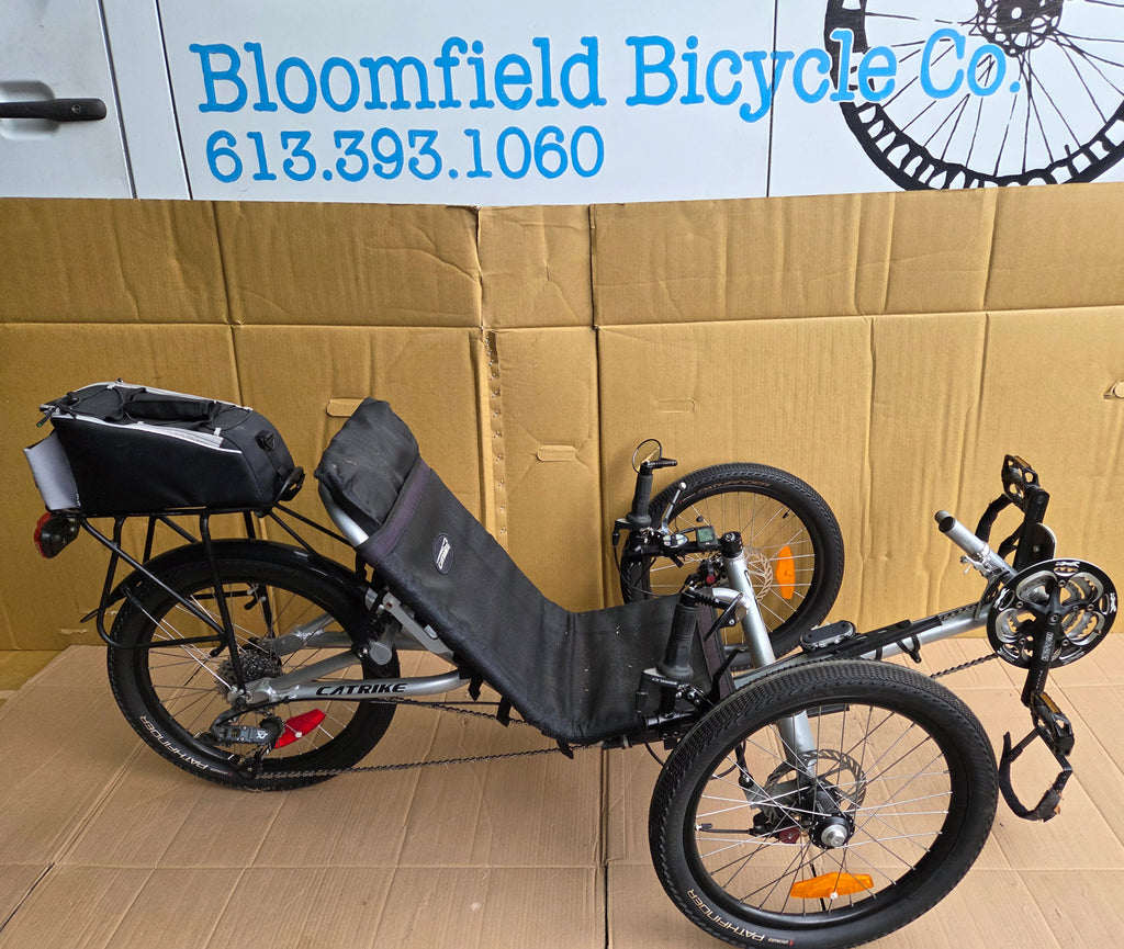 Catrike Trail recumbent trike with extras, used, consignment, no tax, no warranty