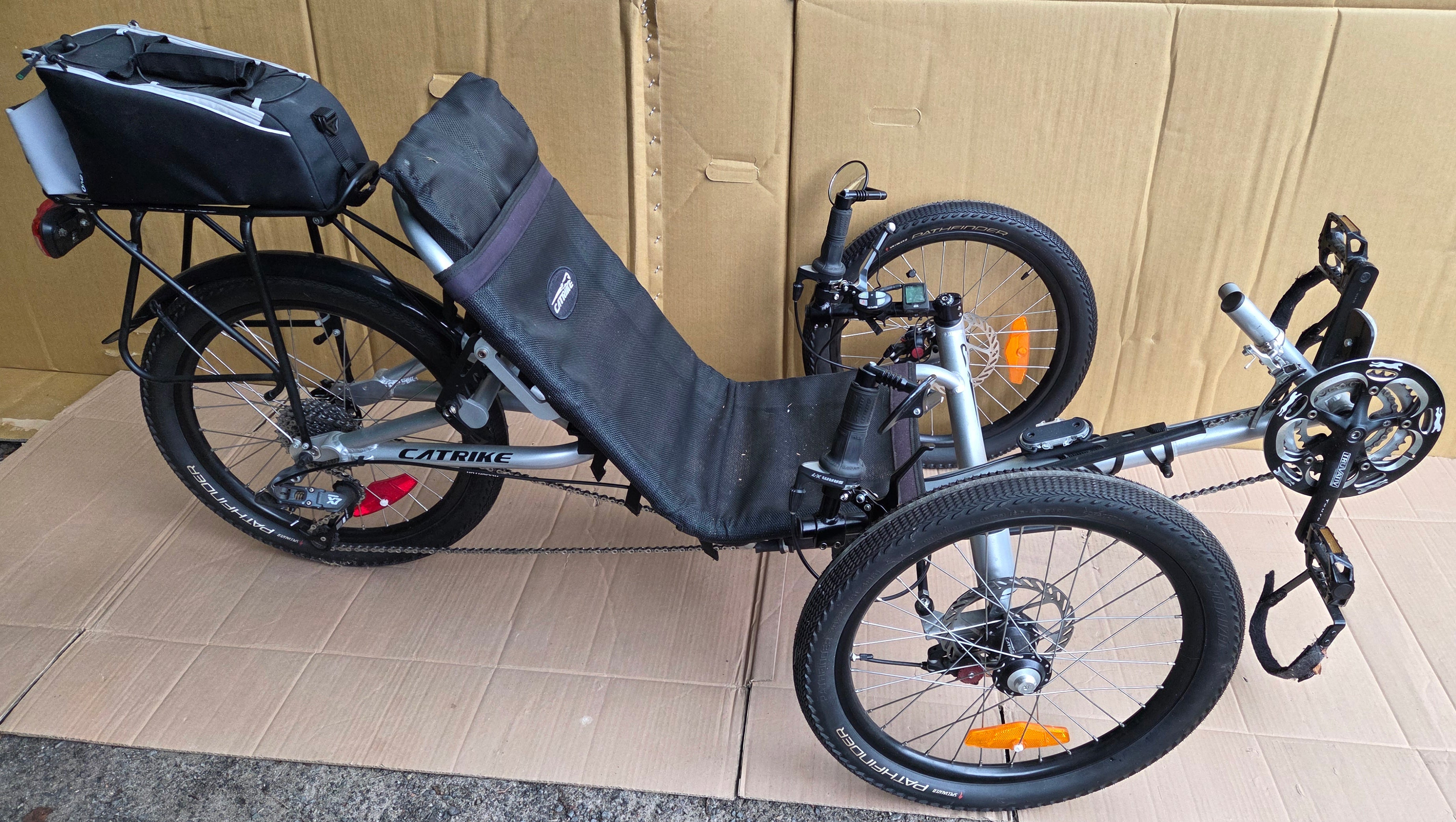 Catrike Trail recumbent trike with extras, used, consignment, no tax, no warranty