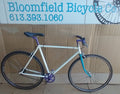 Flix Flop Fixie with purple and white accents. 52cm. used. consignment, no tax, no warranty